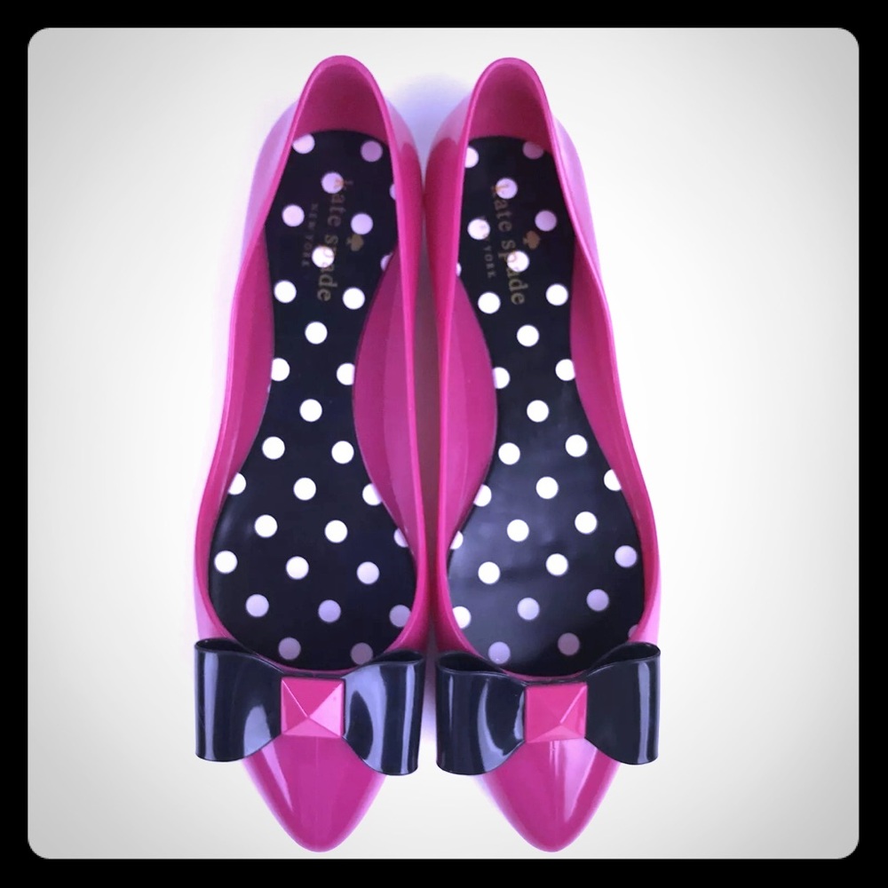 KATE SPADE PINK JELLY BALLERINA FLATS w Bow [SH-7]